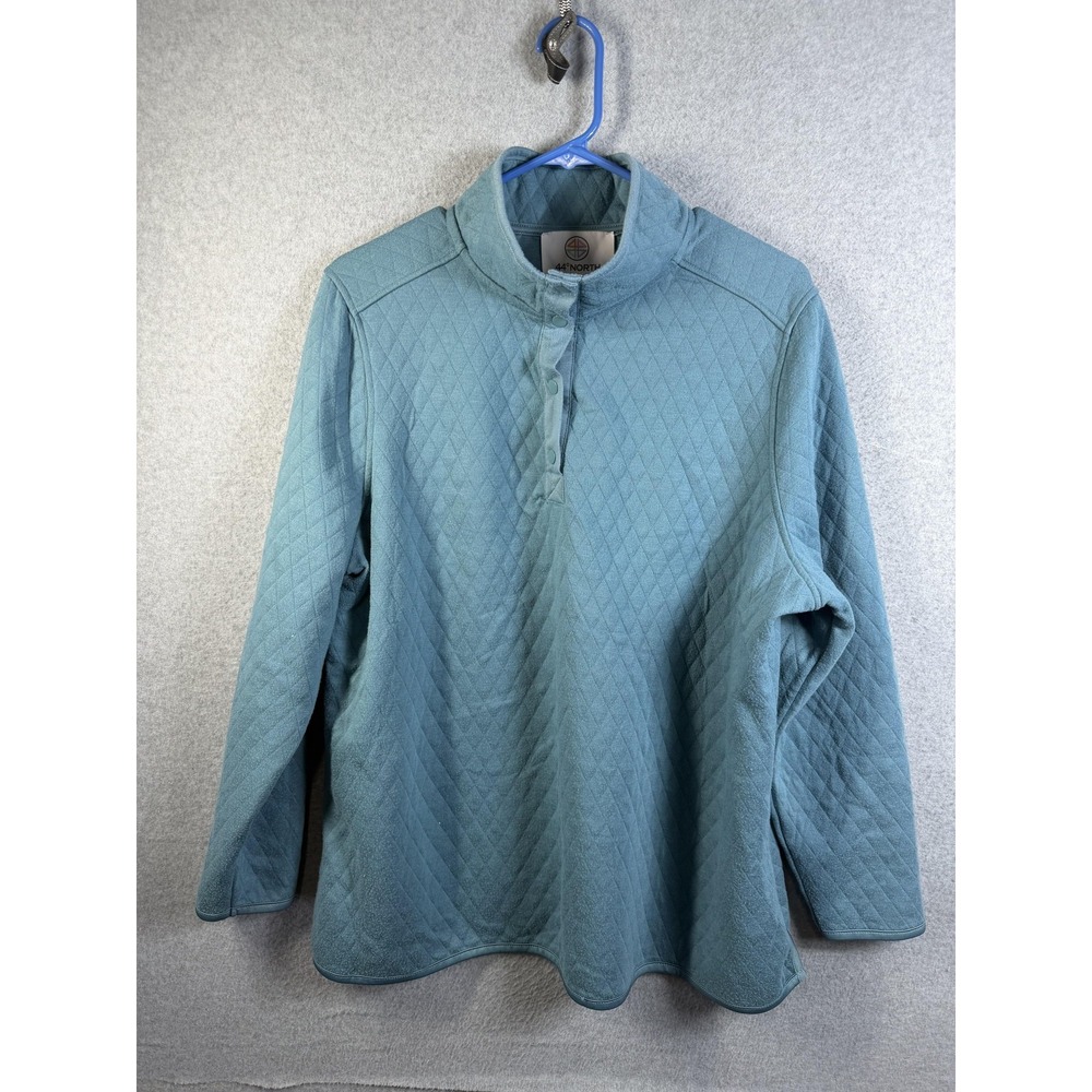 44° NORTH Pullover Womens 1X Blue Quilted Fleece Mock Neck Tunic Plus Top